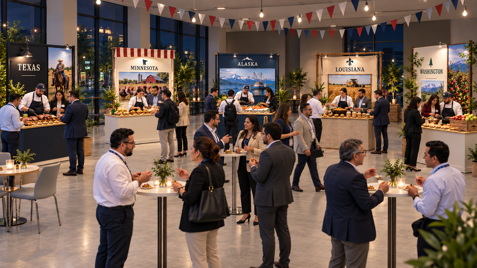 Propuesta visual de American Fest, con estaciones de culturas gastronómicas regionales